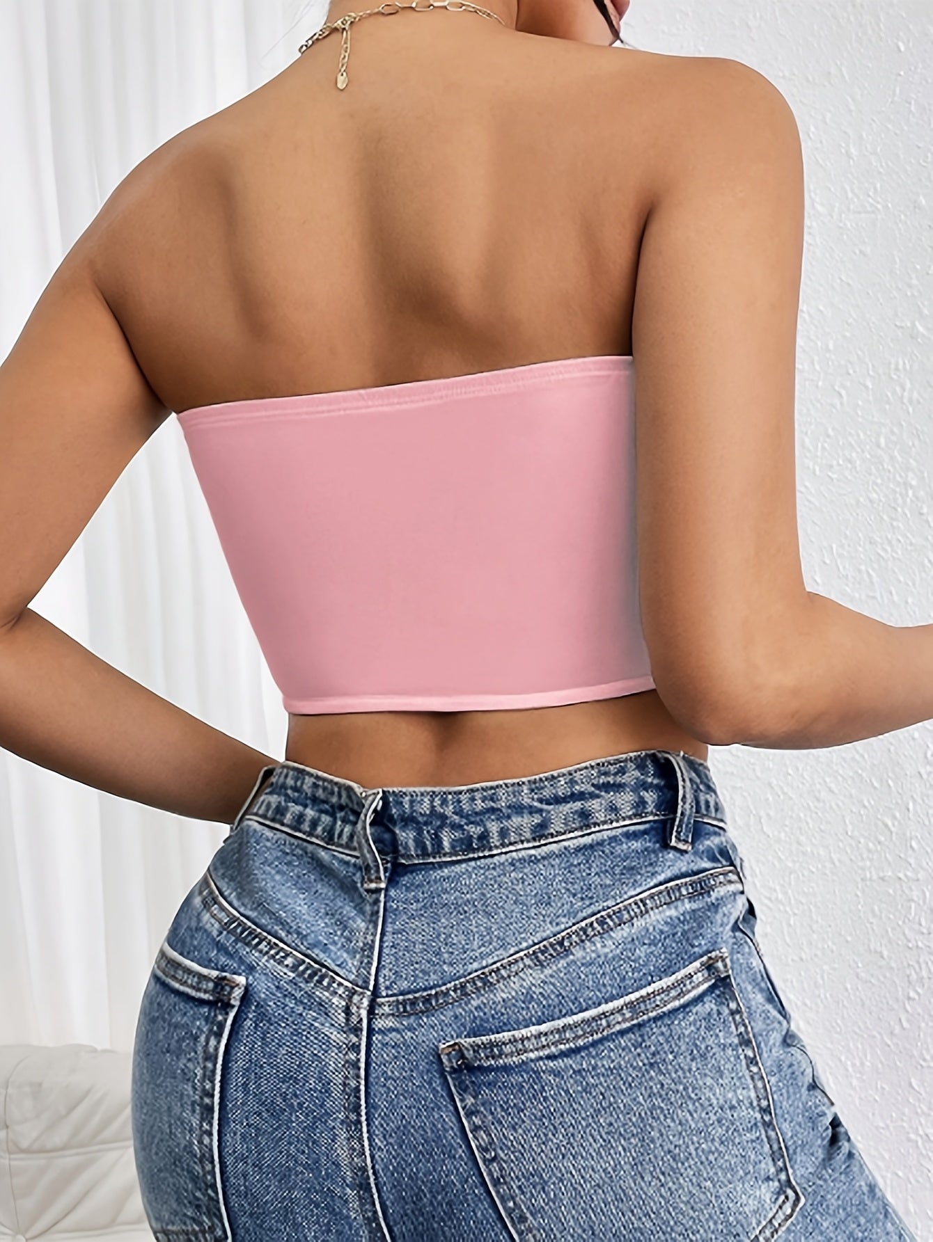 Summer Women'S Fitted Strapless Top in Pink